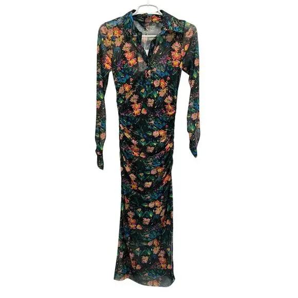 NWT Ted Baker Mesh Shirt Dress Black Floral Size 1 Equivalent Size 2-4 - Picture 2 of 10